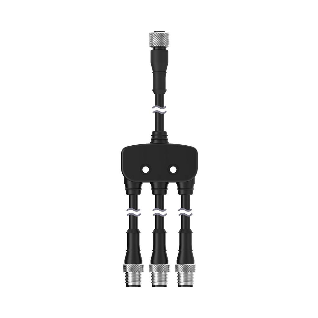 Banner M12 QD Splitter Cable; 8-pin Female 0.3 m (1 ft) 8x22 AWG Trunk; 4-pin Male 0.3 m (1 ft) 4x22 AWG Branches (x3); Black PVC; Special Wiring (CSF3A-M12F81M12M41)