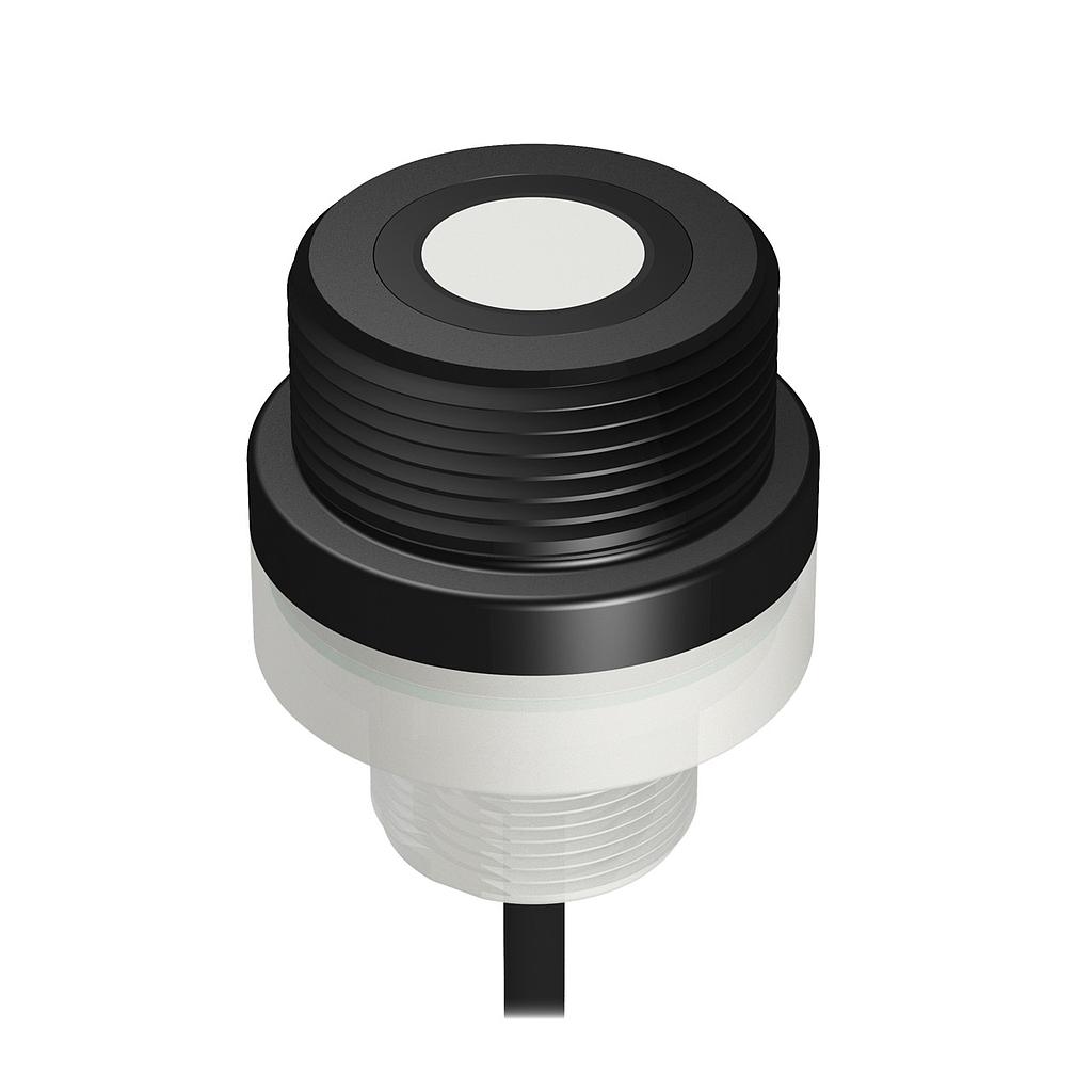 Banner K50 Ultrasonic Sensor; 1-Wire Serial Interface; Range: 300 mm - 3 m (11.8 in to 118 in); 230 mm (9 in) M12 Pigtail QD (K50UX1CRA)