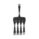 Banner EZ-SCREEN LS, Accessory Muting; LS Muting Connection Cable; M12 QD Splitter Cable; 8-pin Straight Female 0.3 m (1 ft) Trunk; 5-pin Straight Female 0.3 m (1 ft) Branch 1 & 2; 8-pin Straight Female 0.3 m (1 ft) Branch 3; 12-pin Straight Male 0.3 m (1 ft) Branch 4; Special Wiring (CSM4-M1281M1251M1281)