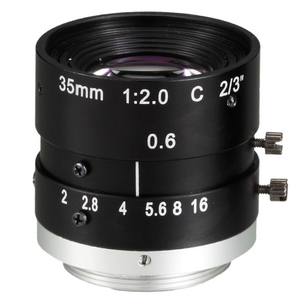 Banner Megapixel C-Mount 35 mm Lens; with Focus & Aperture Lock; Imager Size: 2/3 in - Metal Housing; Evetar (LCF35LEVMP)