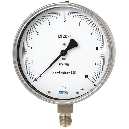 [4220099] Wika 332.54 Series Dry Precision Test Pressure Gauge, 4" Dial, 0 to 400 psi, 1/4 NPT SS Lower Mount