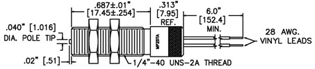 [MP25TA00] MP Series, MP25TA - 1/4" Threaded Magnetic Pickup