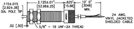 [MP62TA00] MP Series, MP62TA - 5/8" Threaded Magnetic Pickup