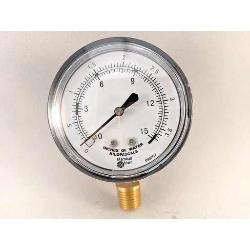 [G24500] PRESSURE GAUGE 2.5" DIAL, 1/4" NPT BOTTOM CONNECT, 0-15" WATER
