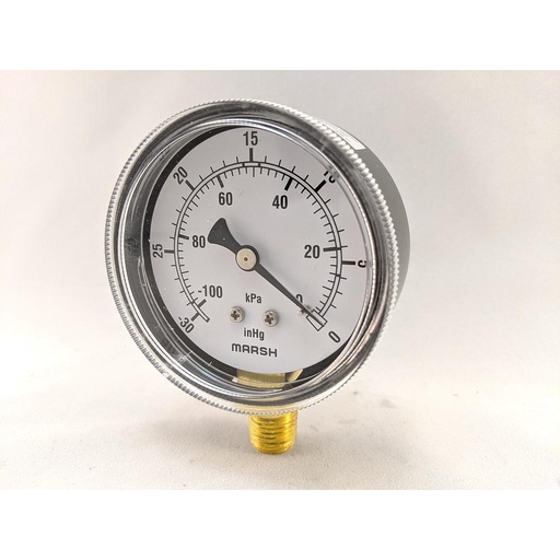 [J4605] MARSH PRESSURE GAUGE -30-0"HG/KPA VAC 2.5" 1/4"BOTTOM CONNECT 2% ACC