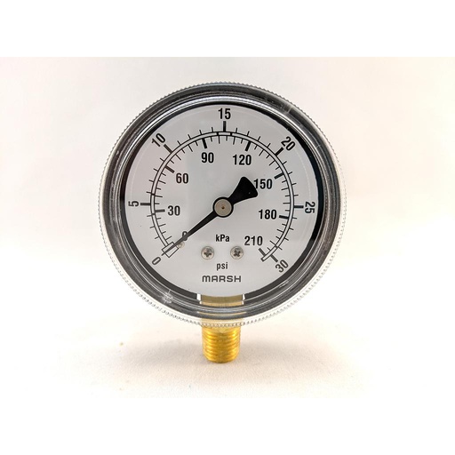 [J4642] PRESSURE GAUGE 0-30 PSI 2.5" 1/4"BOTTOM CONNECT 2% ACCURACY