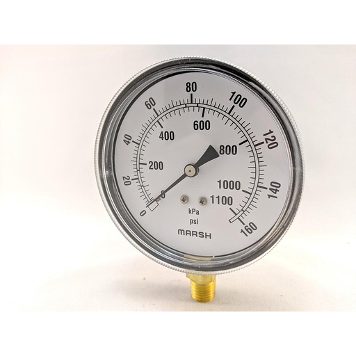 [J8052] Marsh Pressure Gauge, 3.5" Dial, 0-160 PSI, 1/4" NPT Bottom Connection, 2% Accuracy