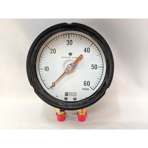 [BB14PPE4LW 0-60PSI] WEKSLER DUPLEX GAUGE 4.5" 0-60PSI 1/4"NPT BOTTOM POLY CASE