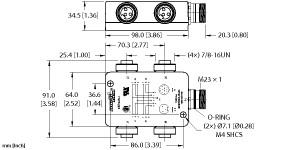 [U2361-2] Turck Actuator and Sensor Junction Box, 7/8 minifast I/O Ports, " (4 RKF 30-CS12)