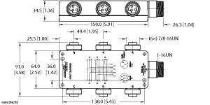 [U0949-15] Turck Actuator and Sensor Junction Box, 7/8 minifast I/O Ports, " (6 RKF 30-RSF80)