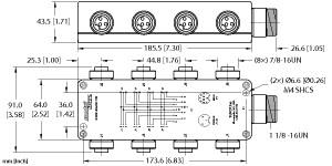 [U2-04162] Turck Actuator and Sensor Junction Box, 7/8 minifast I/O Ports, " (8 RKF 30-RSF100)