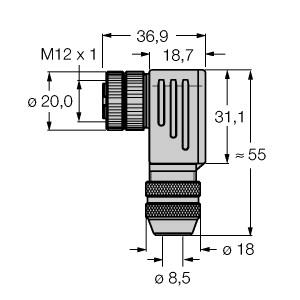 [6904723] Turck Accessories for Fieldbus Systems, Field-Wireable Connector, Female Connector M12 × 1, Angled (BMWS8251-8.5)