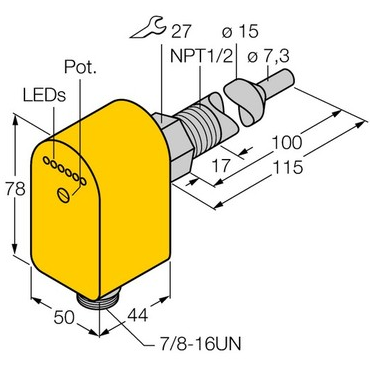 [6871013] Turck Flow Monitoring, Immersion Sensor with Integrated Processor (FCS-N1/2A4P-AP8X-H1141/L100)