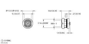 [U2-08600] Turck Actuator and Sensor Receptacle, Rear Mount, Solder cups (MFKS 6F)