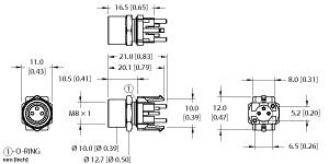 [U2-07206] Turck Actuator and Sensor Receptacle, Rear Mount, PCB Pins (MFKSH 3F-PCB)