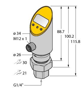 [6832630] Turck Pressure Transmitter (Rotatable), 2 PNP/NPN Transistor Switching Outputs (PS025V-501-2UPN8X-H1141)
