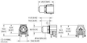 [U2-07210] Turck Actuator and Sensor Receptacle, Rear Mount, Right-angle PCB Pins (WMFKSH 3F-PCB)