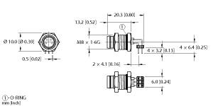 [U0902-44] Turck Actuator and Sensor Receptacle, Rear Mount, Right-angle PCB Pins (WMFS 4F-PCB)