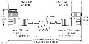 [U2-03938] Turck Actuator and Sensor Cordset, Extension Coil Cordset (WSM WKM 50-2M/S90-SP)