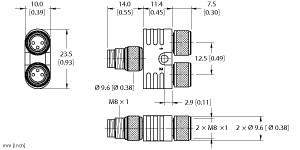[U0932-34] Turck Actuator and Sensor Splitter, M8 Splitter, 3-Wire (YP2-PX2-MFS 4/2MFK 3)