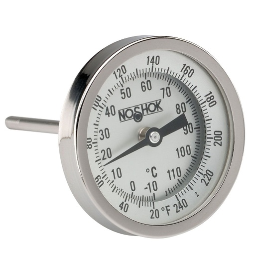 [30-110-060-0/250-F/C] 3" Bimetal Thermometer, 1/2" NPT Back Conn, 6" Stem Length, 0/250 F/C, .250" Diameter