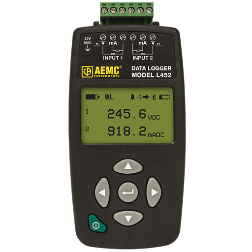 [2153.51] AEMC Data Logger Model L452 (2-Channel, w/LCD, 100mV/1V/10VDC, 4 to 20mADC, Event & Pulse, DataView® Software)