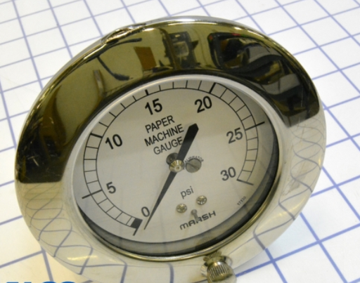 [W6042] PAPER MACHINE GAUGE 3.5" 1/4"LBM 0-30 PSI CHROME CASE