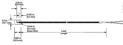 [74XJFGA096A] Watlow Series 74 Style Thermocouple, Type 'J', Grounded, 1/2" x 5/8" Brass Shim, 96" Fiberglass Leads