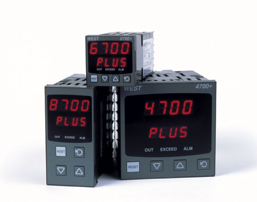 [P6701Z2100000] West 6700+ Limit Control, 1/16 DIN, Universal Input, Latching Limit Relay, 100-240VAC, Red Upper & Lower
