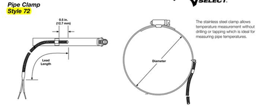 [72XJBGB240A] Watlow Pipe Clamp Style T/C Type J 240" Std 2.5" Split Leads