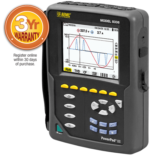 [2136.31] AEMC PowerPad® III Model 8336 w/4 193-24-BK AmpFlex® Sensors Replacement for Model 8335 Series