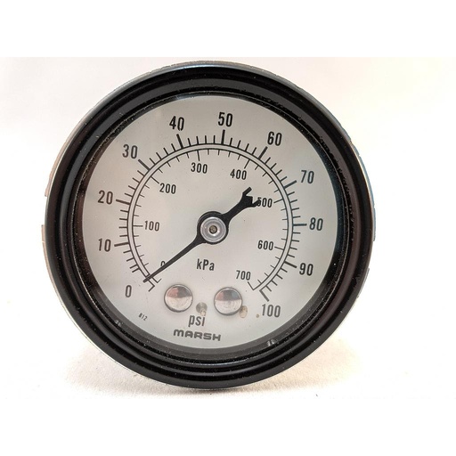 [J2652] General Service Pressure Gauge, 0-160PSI/KPA, 2" Dial, 1/4" NPT Center Back Flush Mount, Dry Case