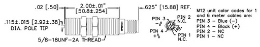 [MP62TAC1] MP Series, MP62TA - 5/8" Threaded Magnetic Pickup, M12 Connector