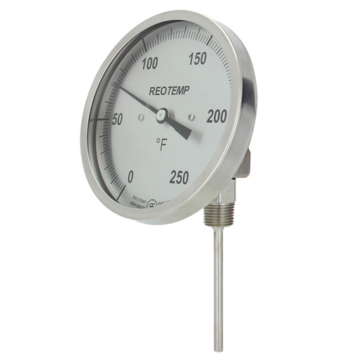 [LL0601F03] Reotemp Bimetal Dial Thermometer, 3" Dial, Adj. Angle/Reset, 6" Stem, 1/2" NPT, -100/100°F