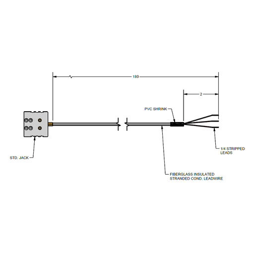 [RT3E5-F3180-2] Pyromation Flexible RTD, Single 3-Wire,180" Fiberglass Lead (2" Split 1/4" Stripped)