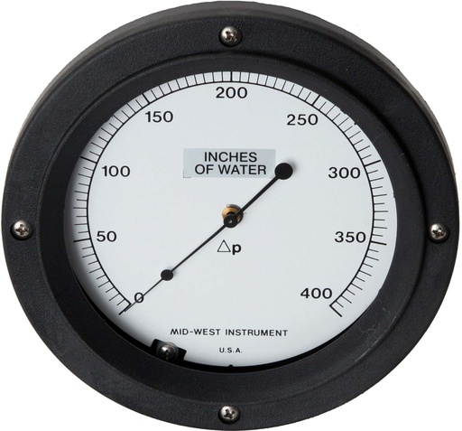 [106FE-10-(FY)-O] Mid-West 106 Aluminum Differential Pressure Gauge, 4.5" Dial, 0 to 1500 psig, 1/4 NPTF SS Back Mount