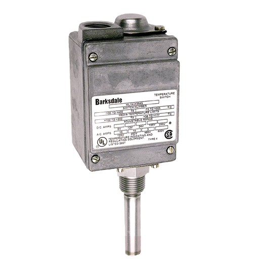 [ML1H-H203S-WS] Barksdale Local Mount Temperature Switch, NEMA 4, SPDT Single Set Point, 75-200F, 304 SS Sensor, 316Ss Thermowell