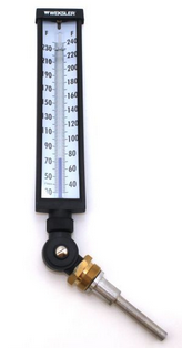 [A935AF5] Weksler Industrial Glass Tube Thermometer, 30 - 240° F, 9&quot; Scale, 3.5&quot; Stem