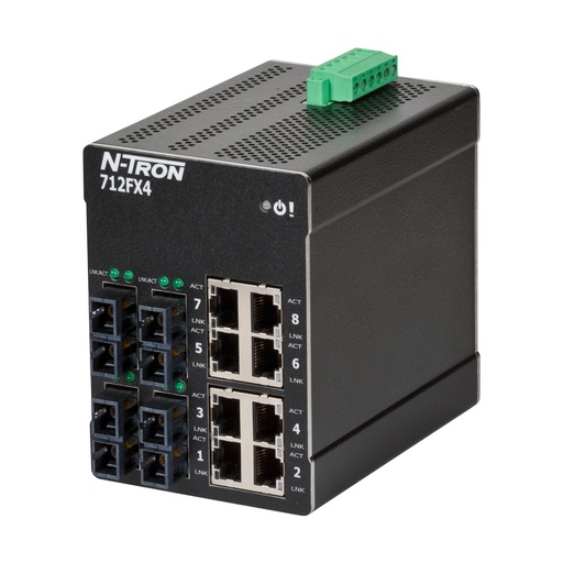 [712FX4-SC] NT-700 Series, 12-Port, N-Tron 712FX4 Managed Industrial Ethernet Switch, SC 2km