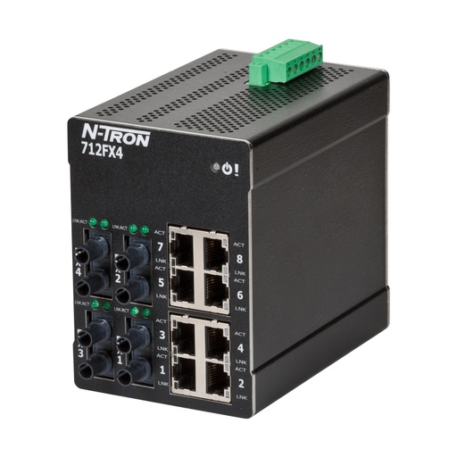 [712FX4-ST] NT-700 Series, 12-Port, N-Tron 712FX4 Managed Industrial Ethernet Switch, ST 2km