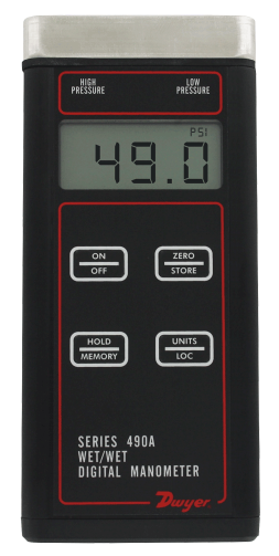 [490A-3] Series 490A Hydronic Differential Pressure Manometer, Wet, Handheld, 0-50psi