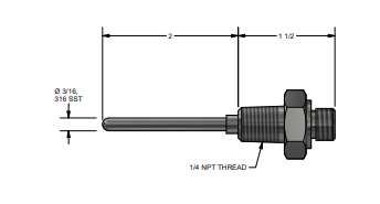 [R3T185L384-02-00-B45] Pyromation Water-Tight RTD Assembly w/M12 Termination, Single 4-Wire, 3/16" OD, 2" SS Sheath