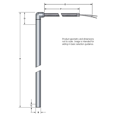 [J16A12-N12Y14] Watlow 1/2" x 16" FIREROD Stock Heater, 240V, 1000W, 14" Fiberglass Right Angle Braid