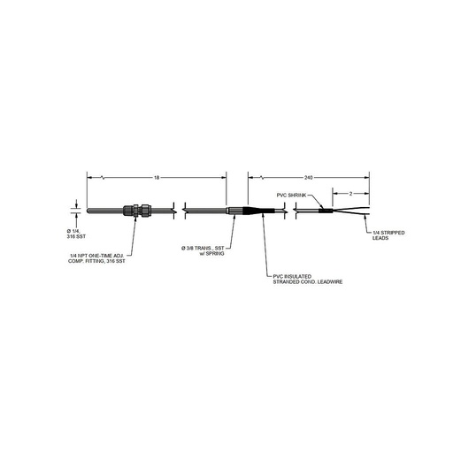 [K48U-018-05B-15-P7M240-2] PYROMATION, TYPE K THERMOCOUPLE, UNGROUNDED MYLAR SHIELD, 240" PVC INSULATION
