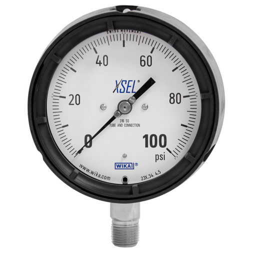 [52935062] WIKA 232.34 PRESSURE GAUGE, 4.5", 0-100PSI, 1/2" LOWER MOUNT WITH L990.TC SEAL, HALOCARBON FILL