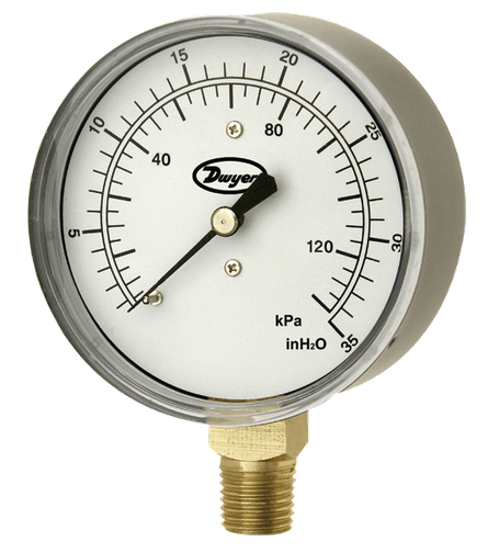 [LPG4-D8222N] Low pressure gage, range 0-25" w.c., 1/4"NPT, Lower Mount