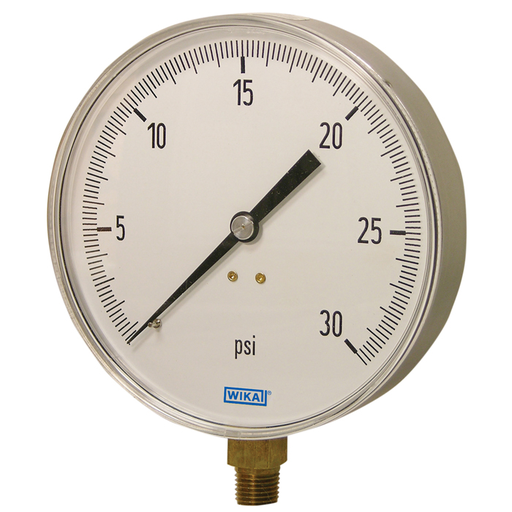 [4277784] Wika 111.25CT Series Dry Contractor Pressure Gauge, 4.5" Dial, 0 to 100 psi, 1/4 NPT Brass Lower Mount