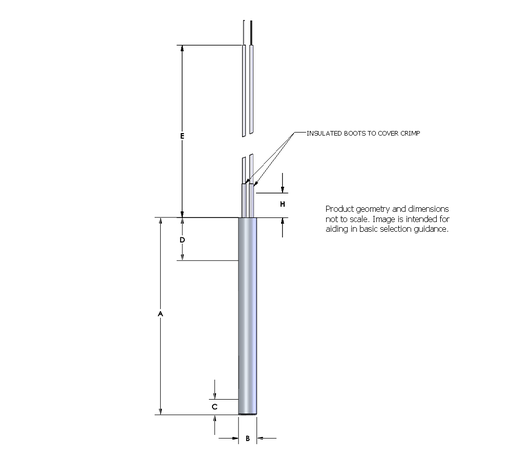 [1681-5046] Watlow 3/8" x 4" FIREROD Stock Heater, 120V, 250W, 12" High Temp Swaged In Leads