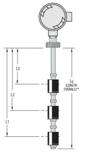 [W1128323] GEMS LS-800, 1.25"NPT MOUNT, 13" LENGTH, L1=11", L2=6", L3=2" (LS-800-2-SS-BN-SPST-020-GR2-3 OLD # W45789)