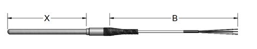 [R1T185L283-008-00-18-T3024-0] Pyromation RTD Spring-Loaded Assembly, Single 3-Wire, 1/8" OD, 8" Sheath, 24" FPM Leads, No Heat Shrink